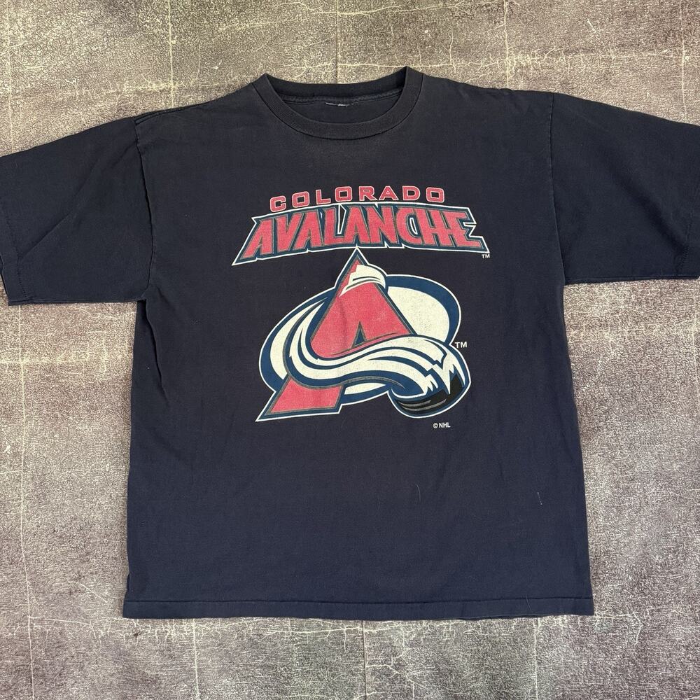 Men's Vintage 90's Colorado Avalanche Big Logo Navy Blue Graphic T Shirt Sz 2XL